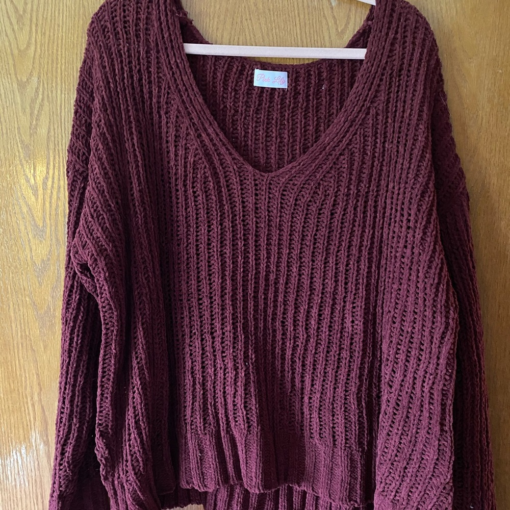 Burgundy sweater from Pink Lily